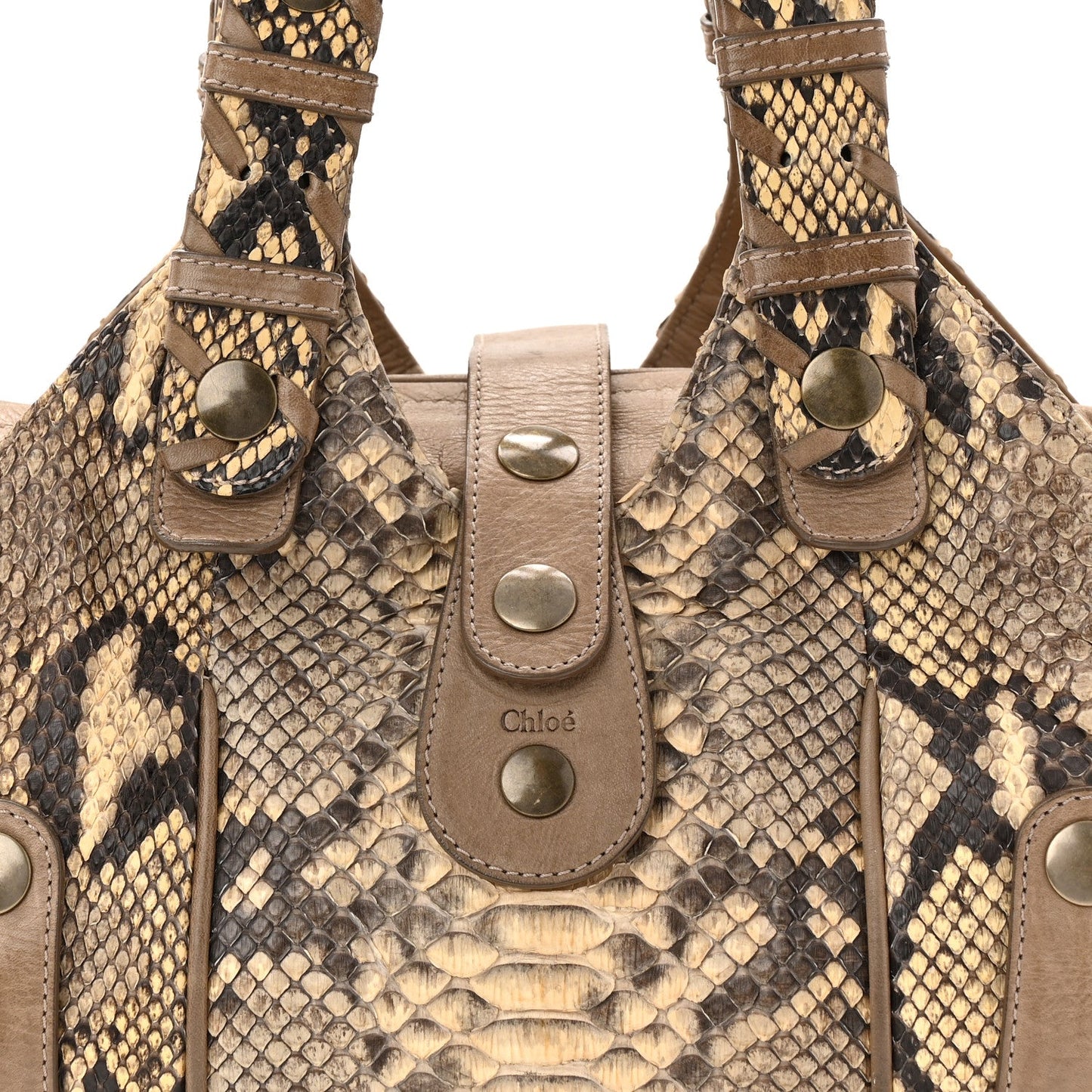 Snakeskin Calfskin Silverado Shoulder Bag Beige