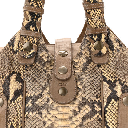 Snakeskin Calfskin Silverado Shoulder Bag Beige
