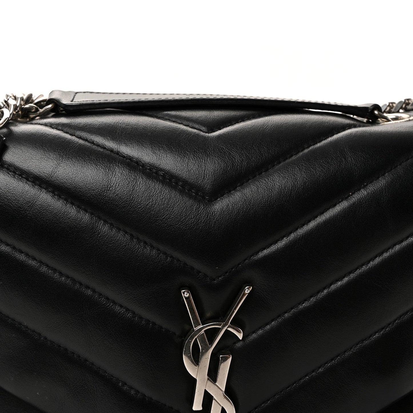 Calfskin Y Quilted Monogram Medium Loulou Chain Satchel Black