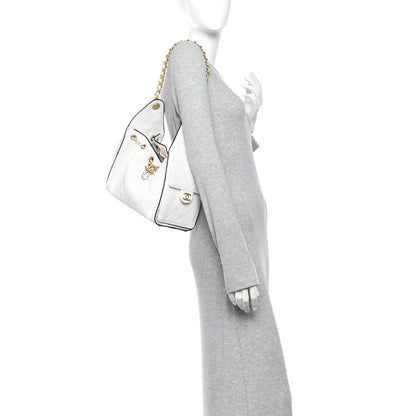 Braided Raffia Calfskin Quilted Small Chanel 25 Handbag White Black
