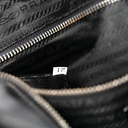 Tessuto Nylon Calfskin Shopping Tote Black
