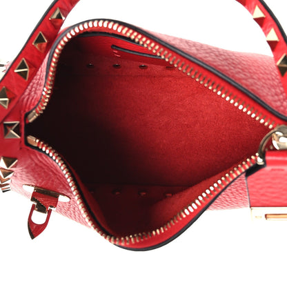 Grainy Calfskin Small Rockstud Crossbody Bag Rouge Pur