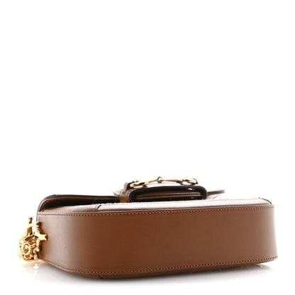 New Canvas Charisma Calfskin Crystal GG Monogram Mini Horsebit 1955 Shoulder Bag Camel Ebony