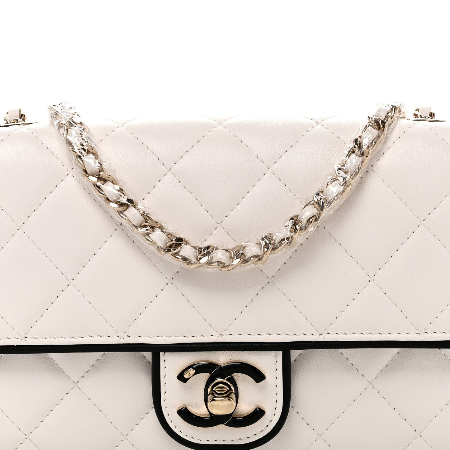 Lambskin Quilted Resin CC Mini Flap Bag White Black