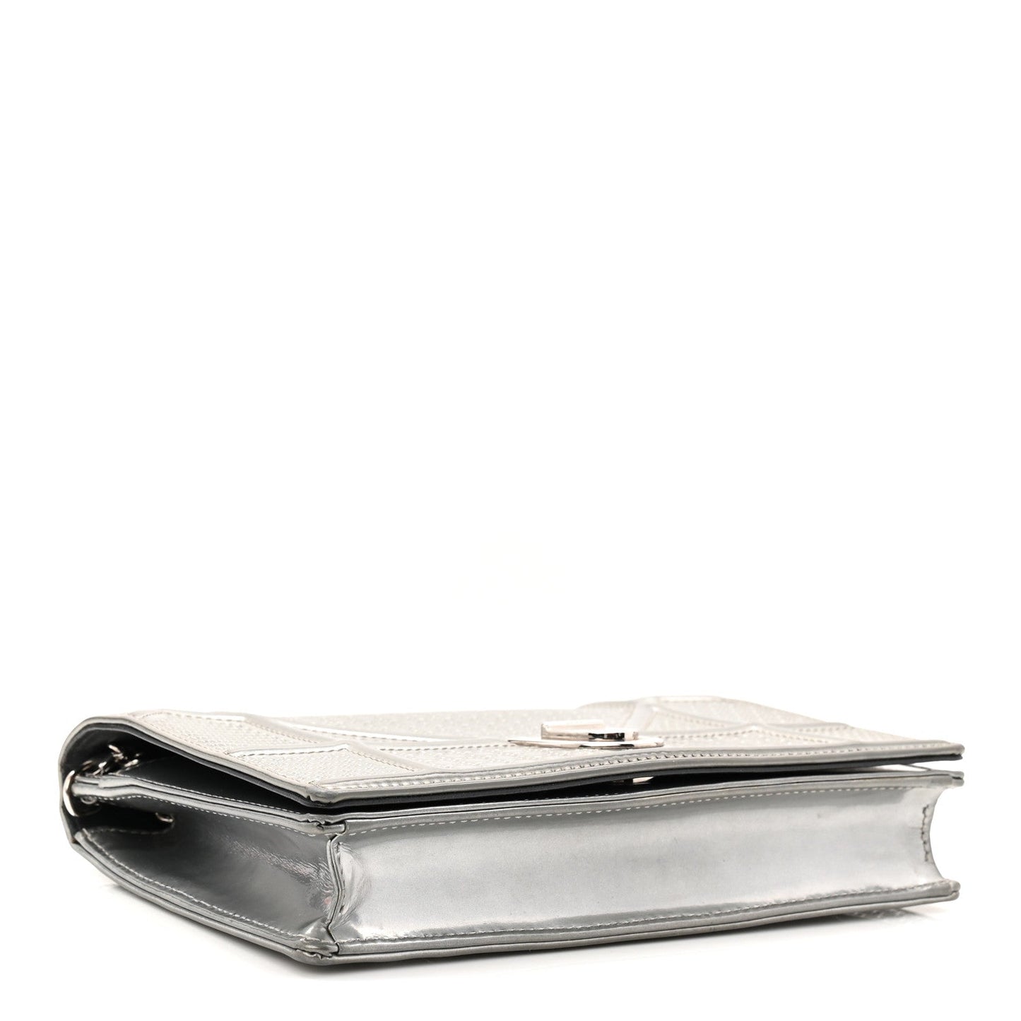 Metallic Patent Micro-Cannage Diorama Wallet on Chain Pouch Silver