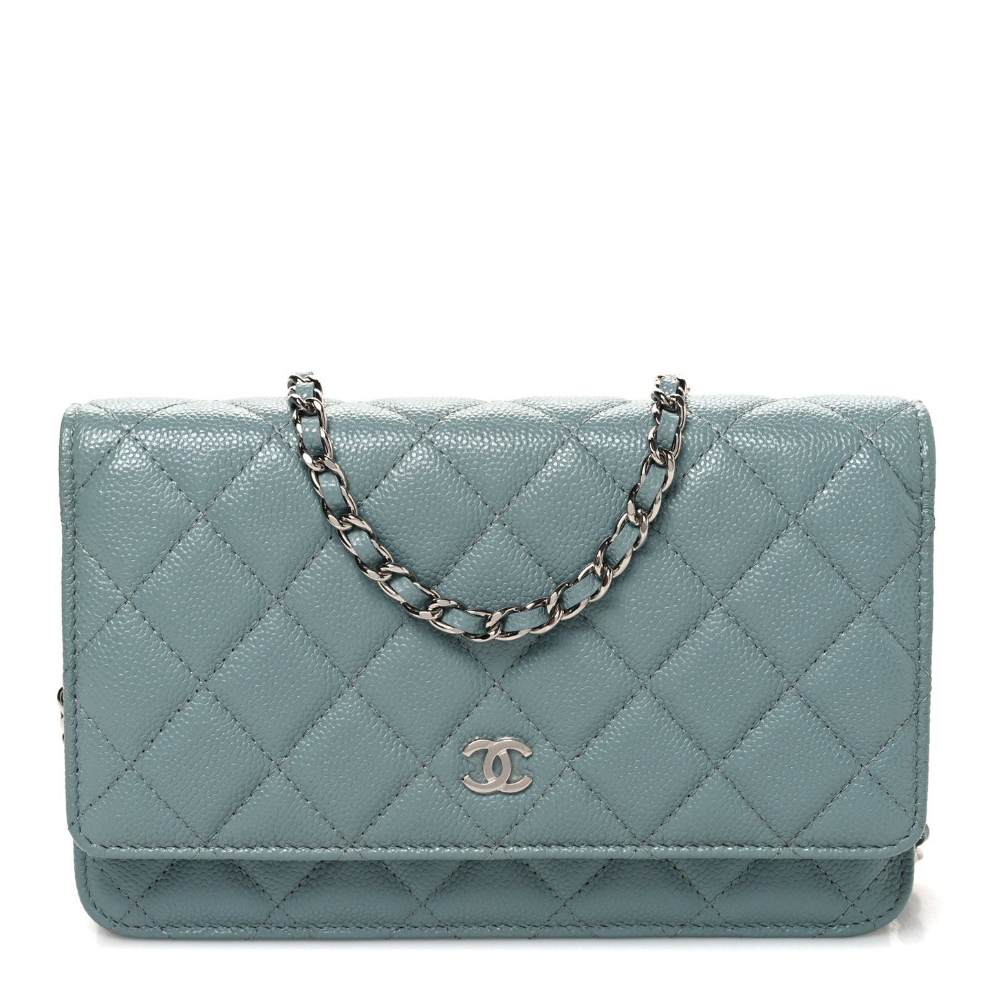 Caviar Quilted Wallet on Chain WOC Blue