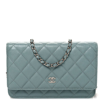 Caviar Quilted Wallet on Chain WOC Blue