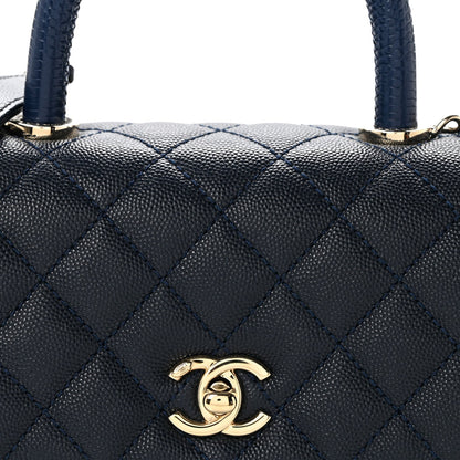 Caviar Quilted Lizard Embossed Mini Coco Handle Flap Navy Blue