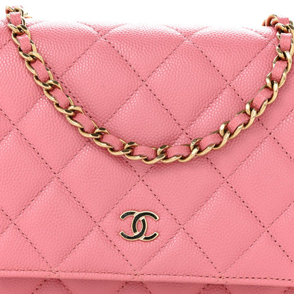 Caviar Quilted Wallet on Chain WOC Pink