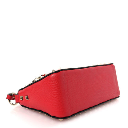Grainy Calfskin Small Rockstud Crossbody Bag Rouge Pur