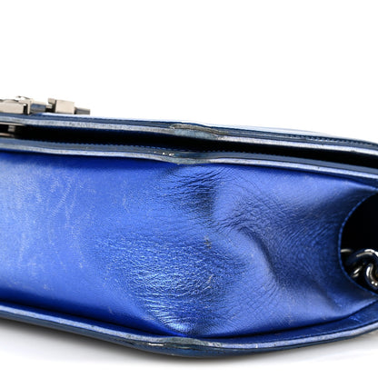 Metallic Patent Quilted Medium Boy Flap Blue
