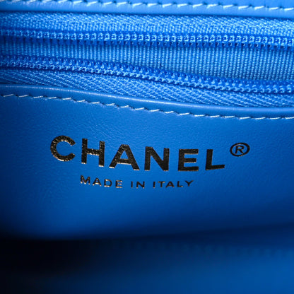 Shiny Aged Calfskin Quilted Nano Kelly Shopper Blue
