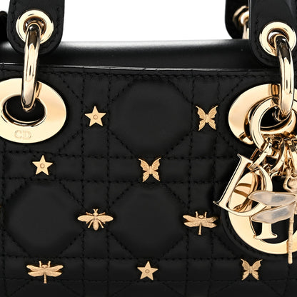Lambskin Cannage Butterfly Studs Small Lady D-Joy Black