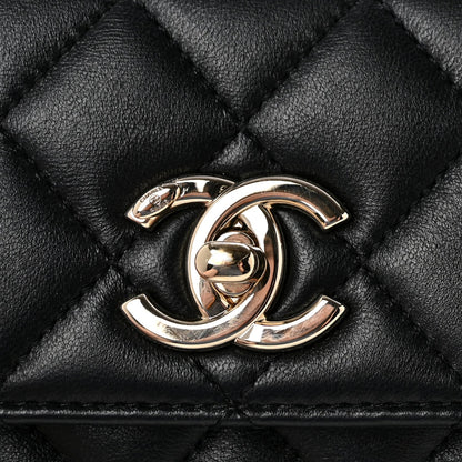 Lambskin Quilted Small Trendy CC Dual Handle Flap Bag Black