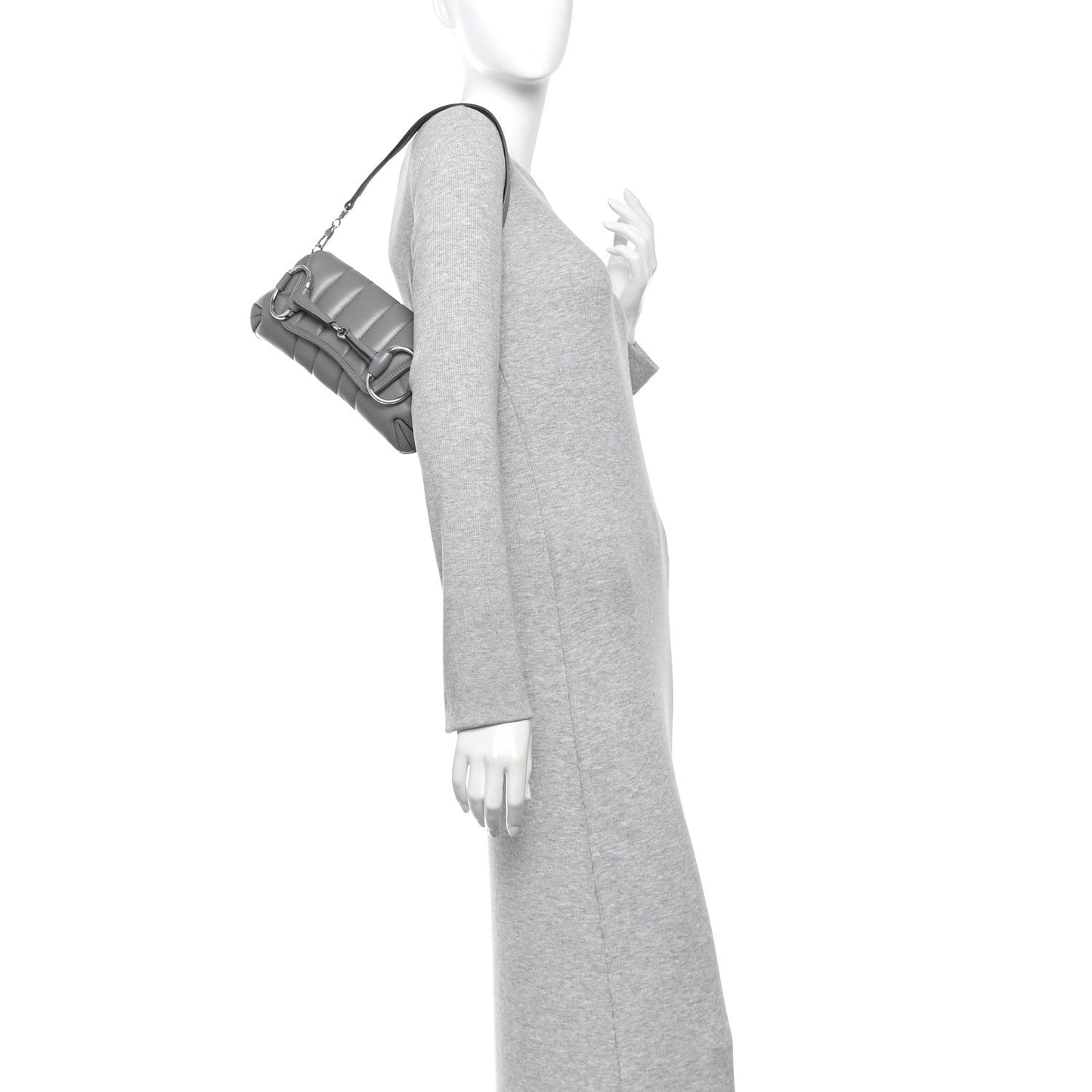 Nappa Vertical Matelasse Small Maxi Horsebit Chain Shoulder Bag Gray