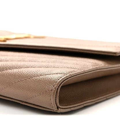 Grain De Poudre Matelasse Chevron Monogram Cassandre Flap Pouch Taupe