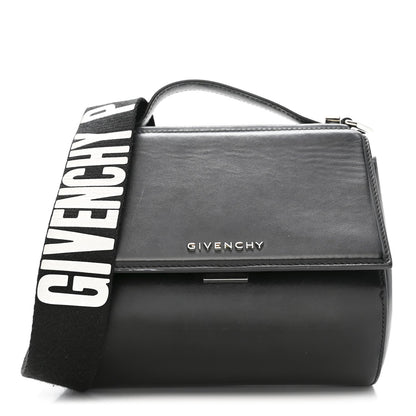 Calfskin Mini Pandora Box Logo Strap Crossbody Bag Black