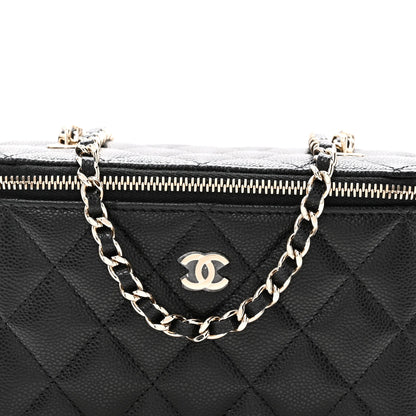 Caviar Quilted Small Vanity Case With Chain Black