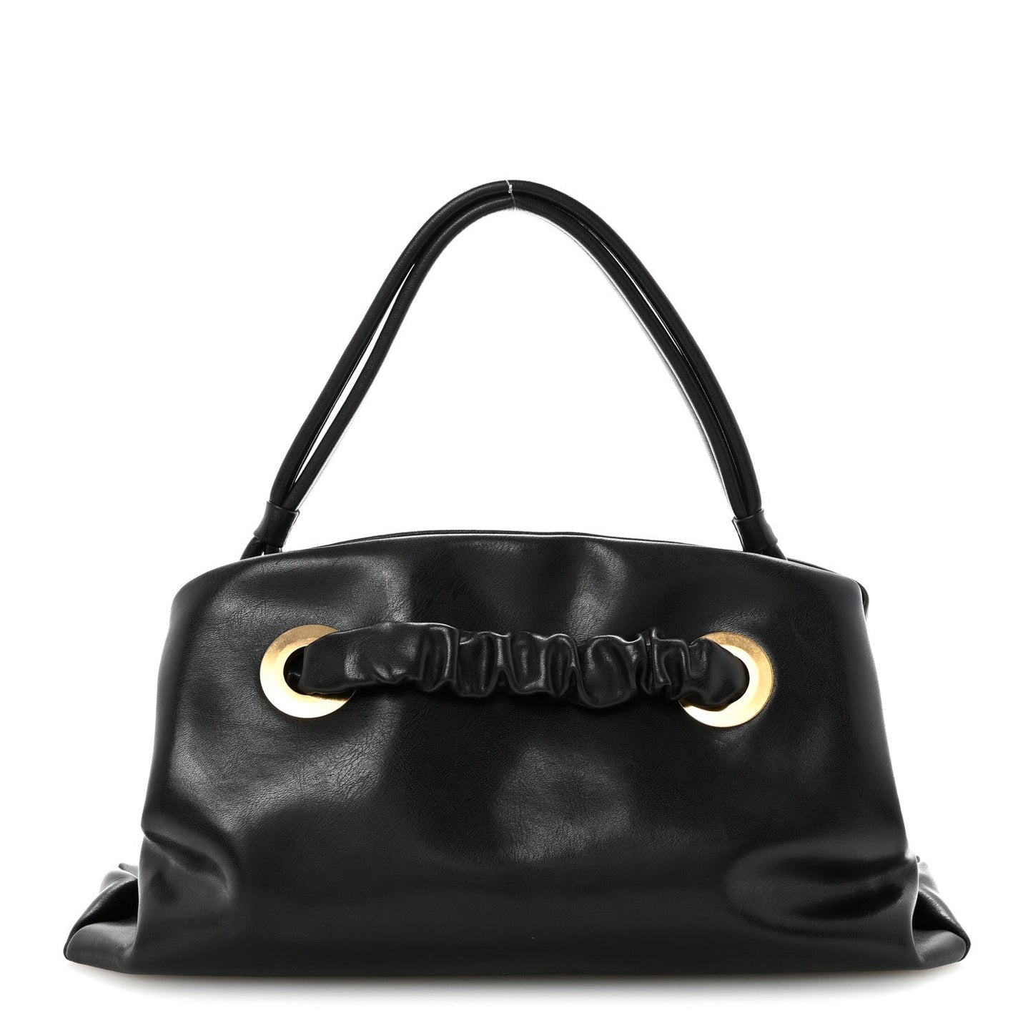 Smooth Calfskin Eyelet Small Top Handle Bag Black