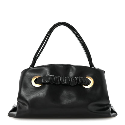 Smooth Calfskin Eyelet Small Top Handle Bag Black