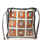 Satin Mythical Alphabet Drawstring Pouch Orange Black White