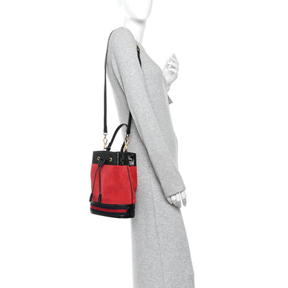 Suede Patent Web Small Ophidia Bucket Bag Hibiscus Red Black