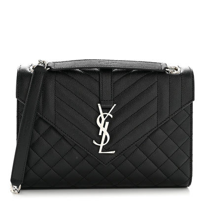 Grain De Poudre Textured Mixed Matelasse Triquilt Medium Monogram Satchel Black