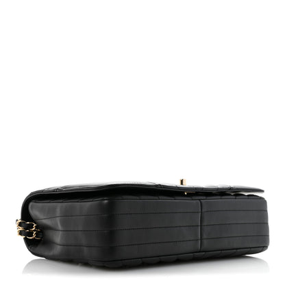 Calfskin Chevron Quilted Large Statement Flap Black