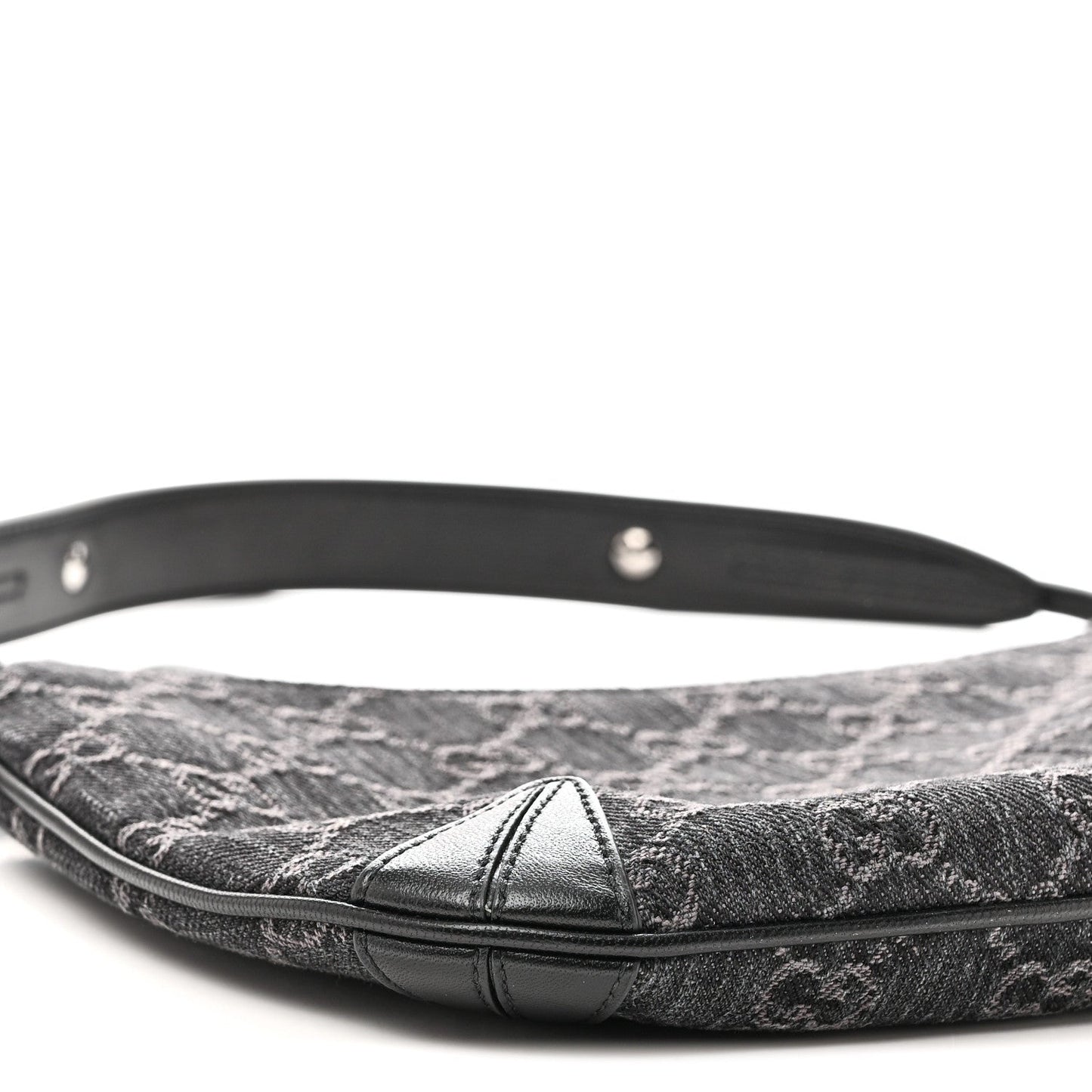 Jacquard Black Denim GG Monogram Horsebit Slim Small Shoulder Bag Black Grey