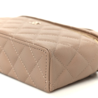Caviar Quilted Top Handle Slim Vanity With Chain Dark Beige