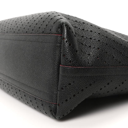 Perforated Grained Calfskin Large Shopping Tote Black