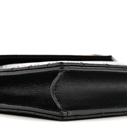 Grain De Poudre Matelasse Chevron Monogram Envelope Chain Wallet Black