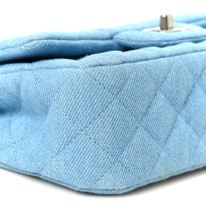 Denim Quilted Mini Rectangular Flap Blue