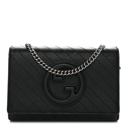 Sakai Be Green Calfskin Diagonal Stitched Blondie Wallet on Chain Black