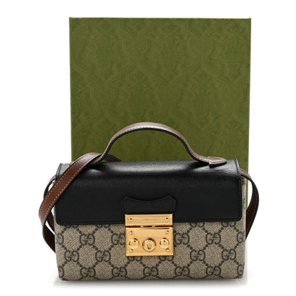 GG Supreme Monogram Calfskin Mini Padlock Top Handle Shoulder Bag Beige Black Cuir