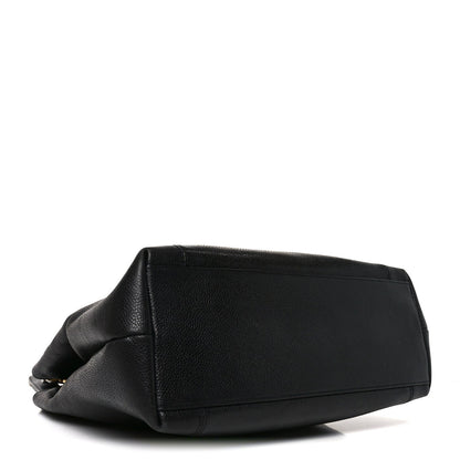 Caviar Embroidered Logo Shoulder Bag Black