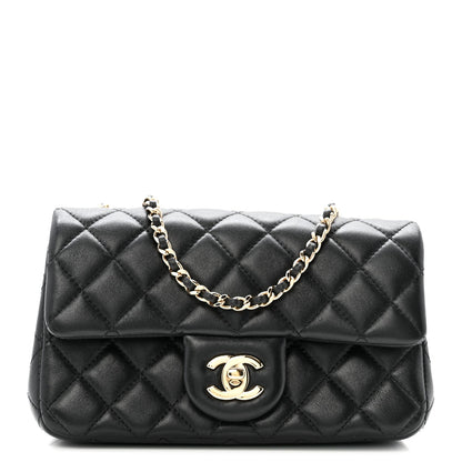 Lambskin Quilted Mini Rectangular Pearl Crush Flap Black
