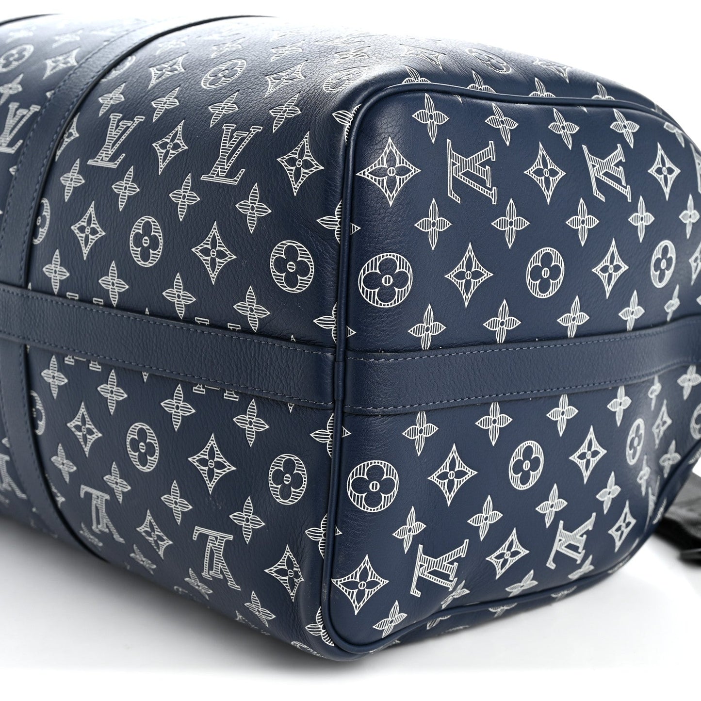 Calfskin Shadow Monogram Keepall Bandouliere 50 Ink Blue White