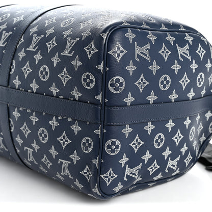 Calfskin Shadow Monogram Keepall Bandouliere 50 Ink Blue White
