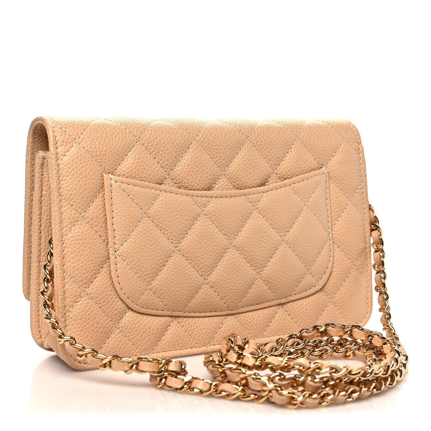 Caviar Quilted Wallet on Chain WOC Beige