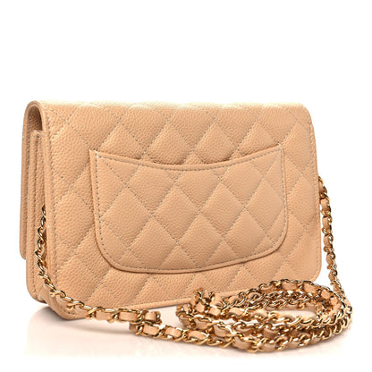Caviar Quilted Wallet on Chain WOC Beige