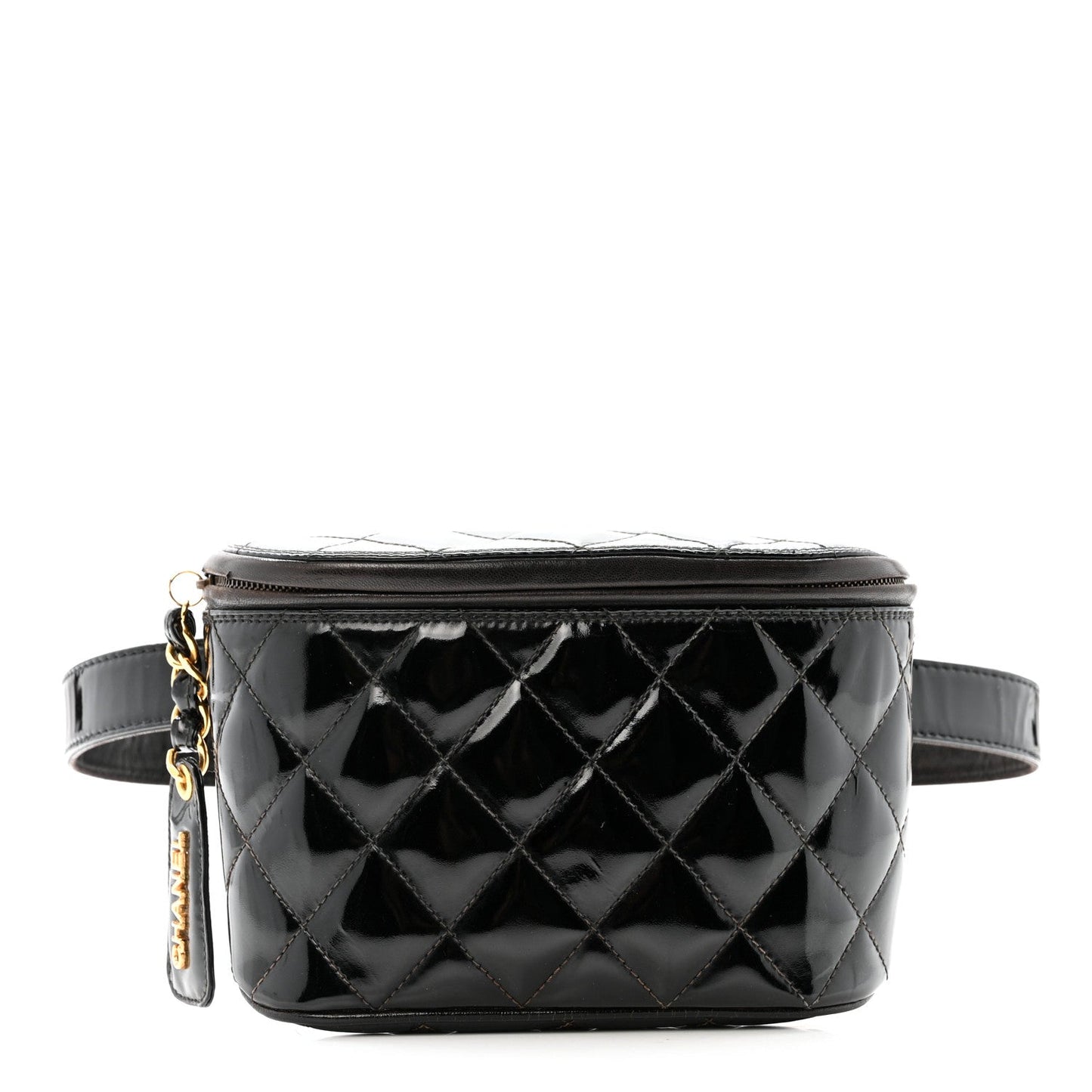 Patent Calfskin Quilted Waist Belt Bag 70 28 Black