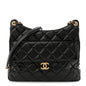 Shiny Crumpled Calfskin Quilted Large Wavy CC Hobo Black