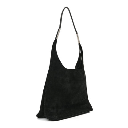Suede Logo Shoulder Bag Black