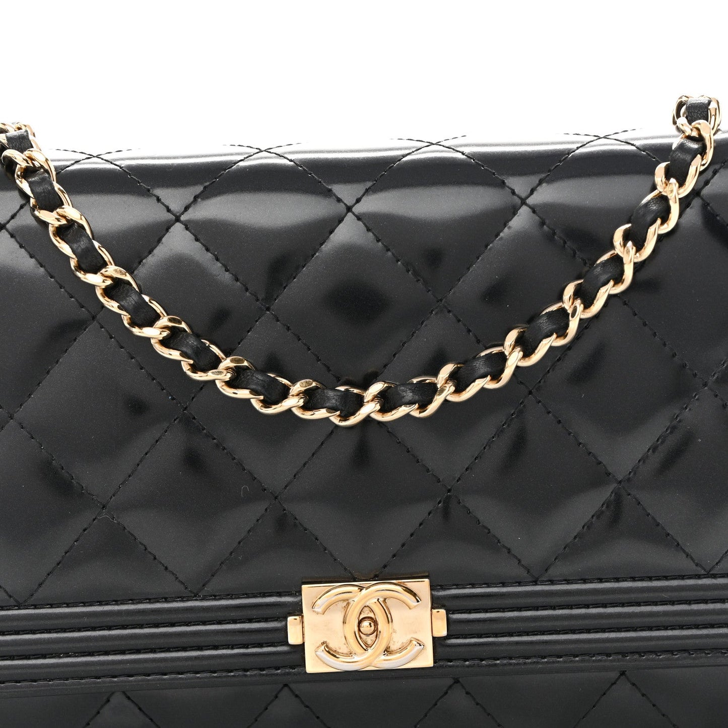 Glazed Calfskin Quilted Boy Wallet On Chain WOC Black