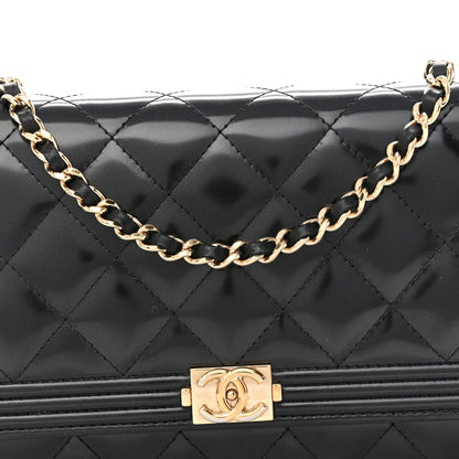Glazed Calfskin Quilted Boy Wallet On Chain WOC Black