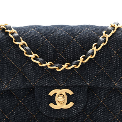 Denim Quilted Mini Rectangular Flap Dark Blue