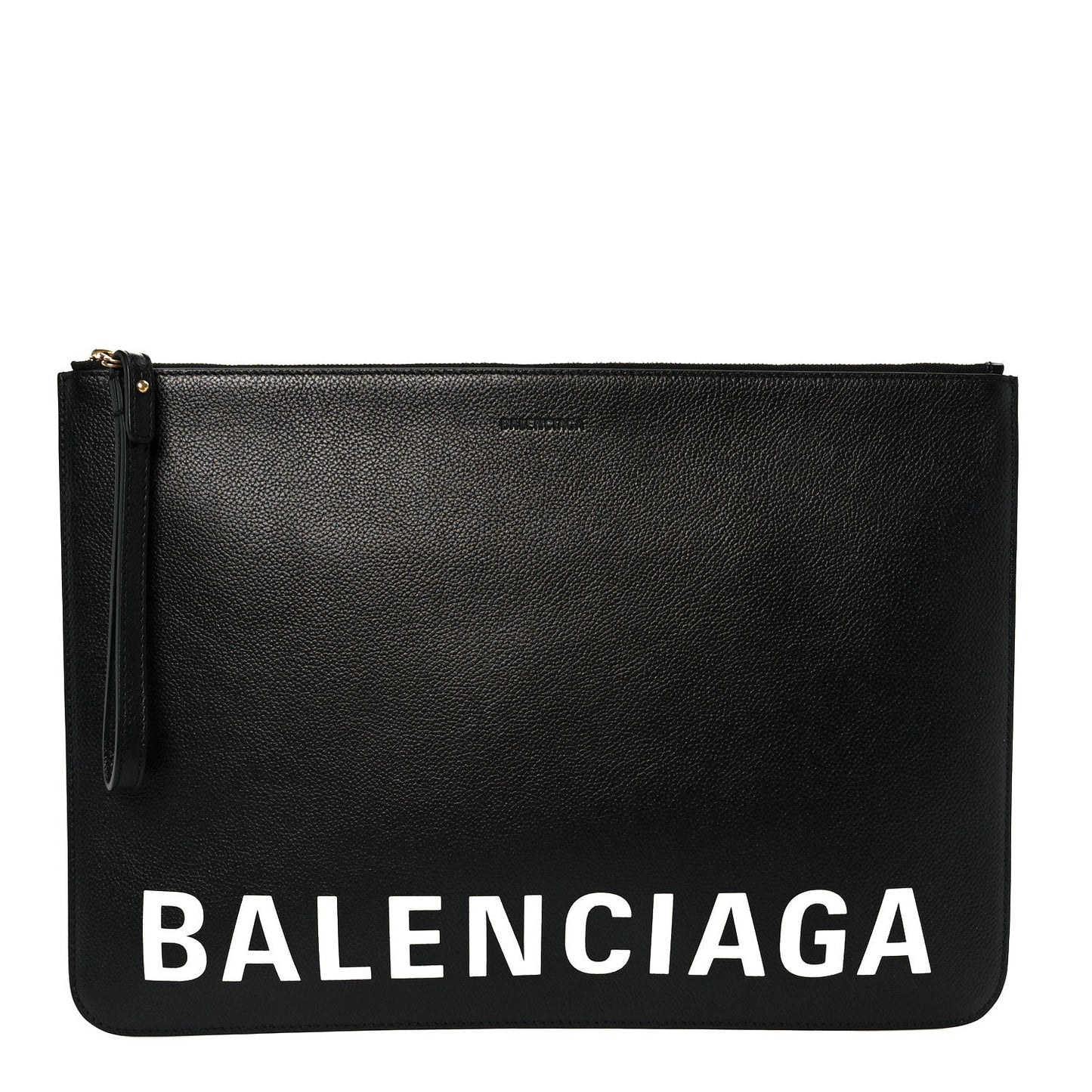 Calfskin Logo Large Cash Pouch With Handle Black White