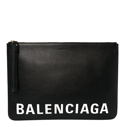 Calfskin Logo Large Cash Pouch With Handle Black White