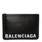 Calfskin Logo Large Cash Pouch With Handle Black White